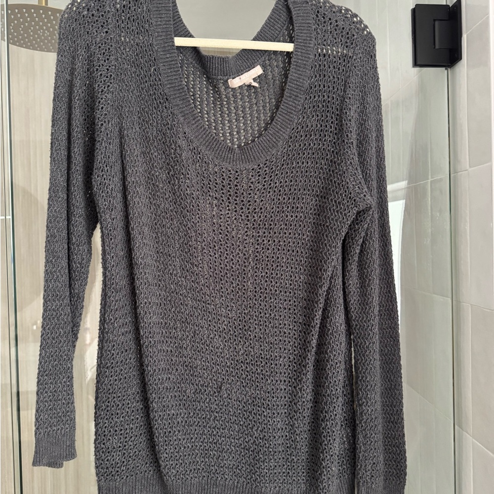Banana Republic Open-Knit Scoop Neck Sweater in Charcoal Gray